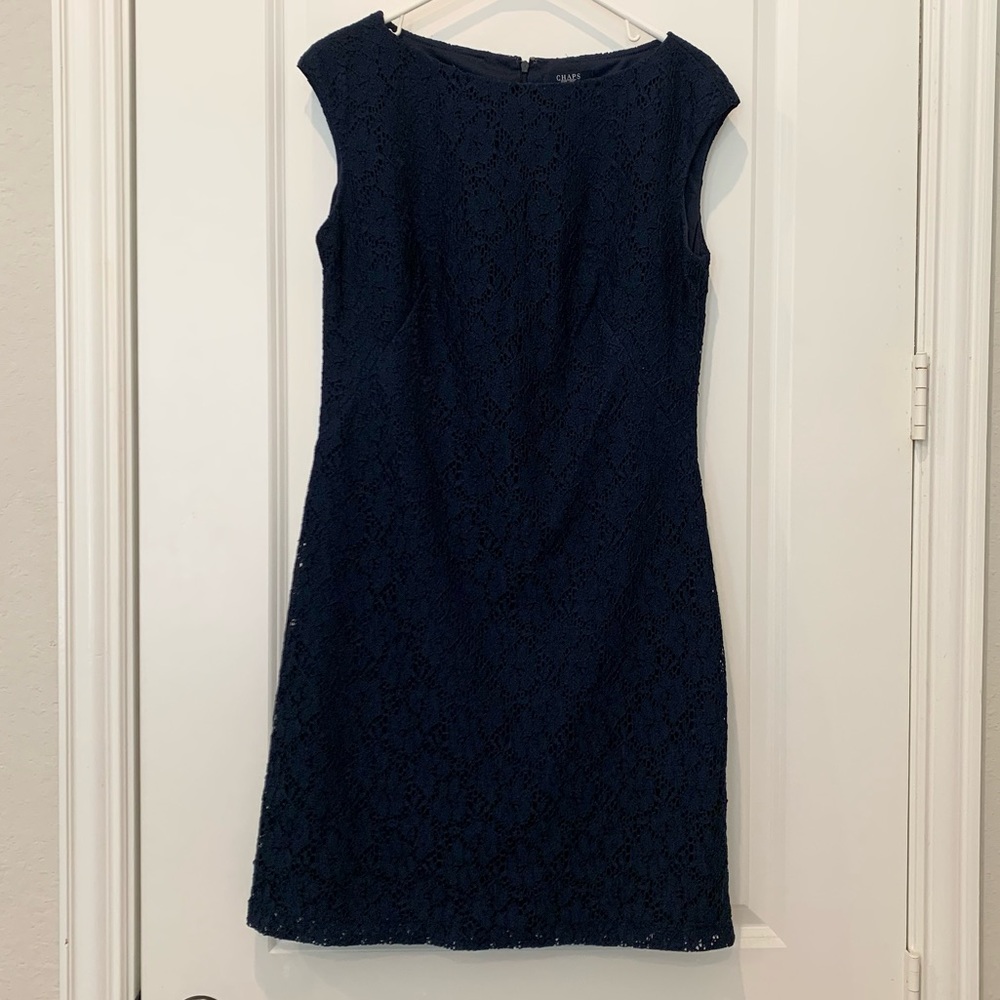 Chaps, Navy lace dress, size 8,